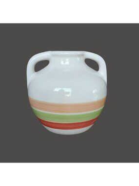 Vintage Harris Pottery Potteries Chicago USA Two Handled Jug Vase Ceramic Stripe